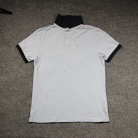Barbour Other - Barbour Polo Shirt Mens Medium Light Blue Gold Outdoor Preppy Logo 100% Cotton